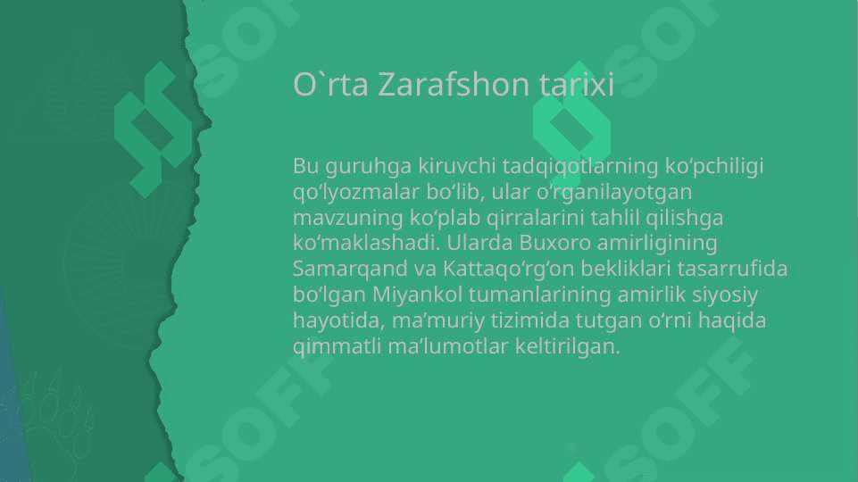O'rta Zarafshon (Miyonqol) vohasining XIX-XX asr boshlarida ijtimoiy-siyosiy ,istisodiy va ma'daniy hayoti 4