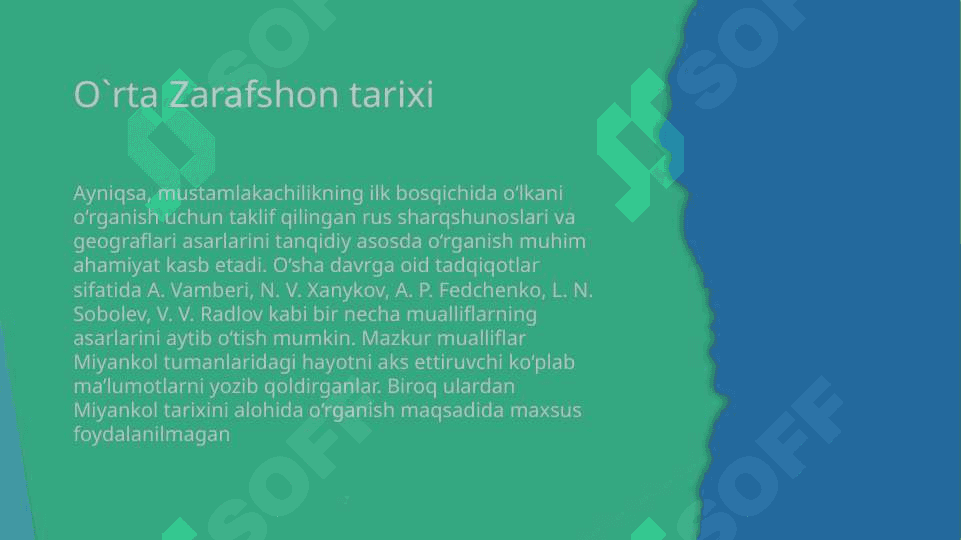 O'rta Zarafshon (Miyonqol) vohasining XIX-XX asr boshlarida ijtimoiy-siyosiy ,istisodiy va ma'daniy hayoti 7