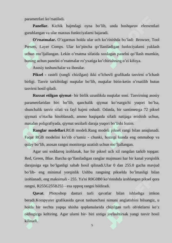 Adobe Photoshop dasturning oynalari bilan ishlash 5