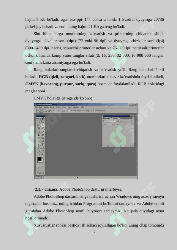 Adobe Photoshop dasturning oynalari bilan ishlash 7
