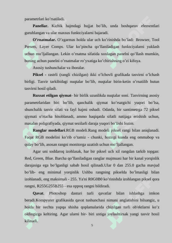 ADOBE PHOTOSHOP DASTURNING HUJJATLAR BILAN ISHLASH 5