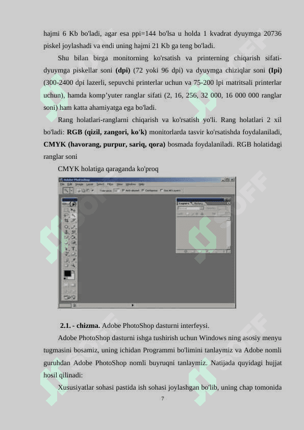 ADOBE PHOTOSHOP DASTURNING HUJJATLAR BILAN ISHLASH 7