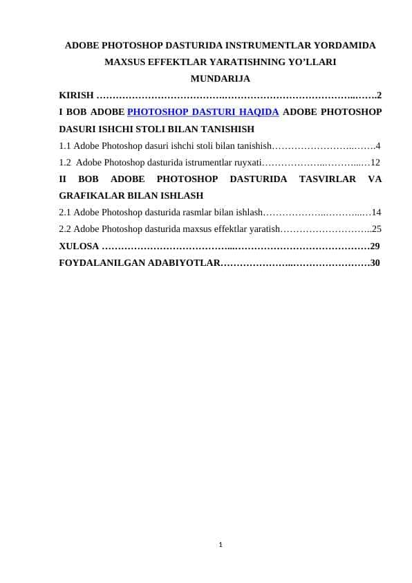 ADOBE PHOTOSHOP DASTURIDA INSTRUMENTLAR YORDAMIDA MAXSUS EFFEKTLAR YARATISHNING YO’LLARI