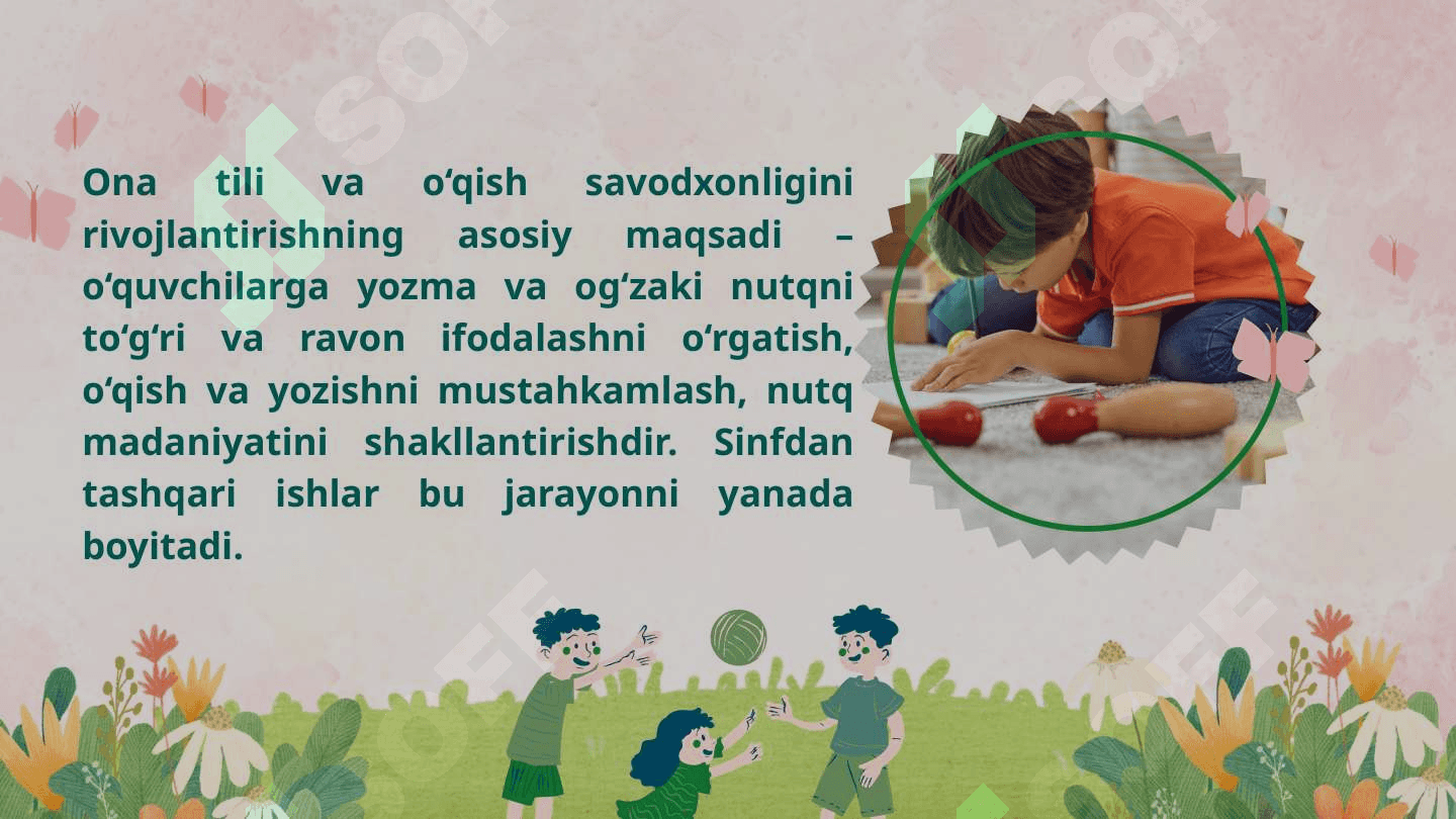Boshlang‘ich sinflarda оnа tili va o‘qish savodxonligidan sinfdan tashqari ishlarni tashkil etishning maqsad va vazifalari. 2