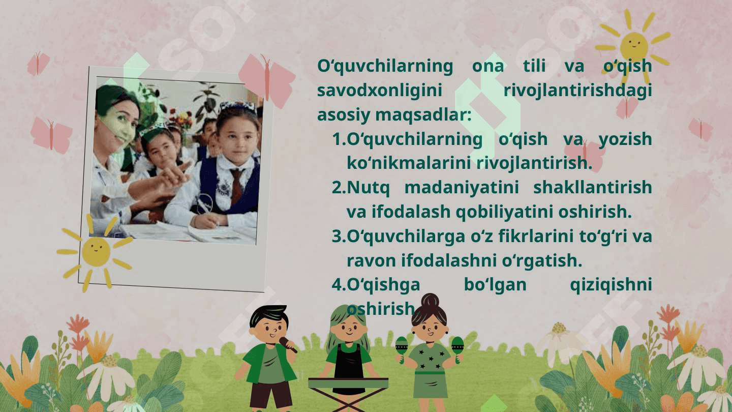Boshlang‘ich sinflarda оnа tili va o‘qish savodxonligidan sinfdan tashqari ishlarni tashkil etishning maqsad va vazifalari. 4