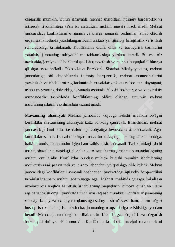 Mehnat jamoasida vujudga kelishi mumkin bo'lgan konfliktlar 5