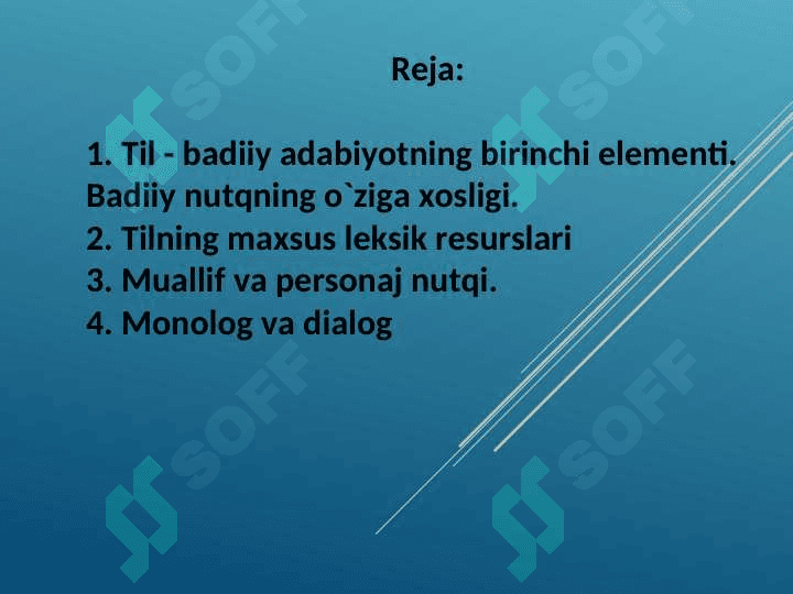 Badiiy asar tili. Badiiy nutqning o`ziga xos xususiyatlari 2