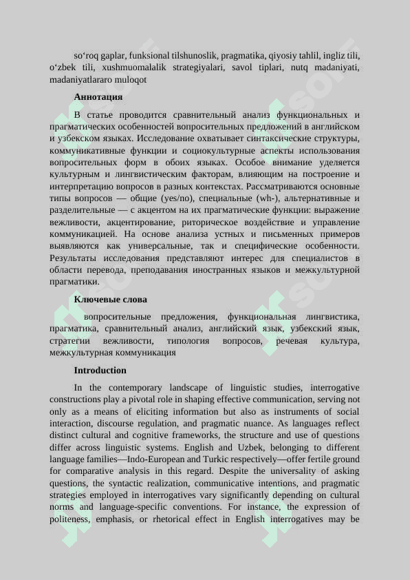 FUNCTIONAL AND PRAGMATIC PECULIARITIES OF INTERROGATIVE SENTENCES IN THE ENGLISH AND UZBEK LANGUAGES 2