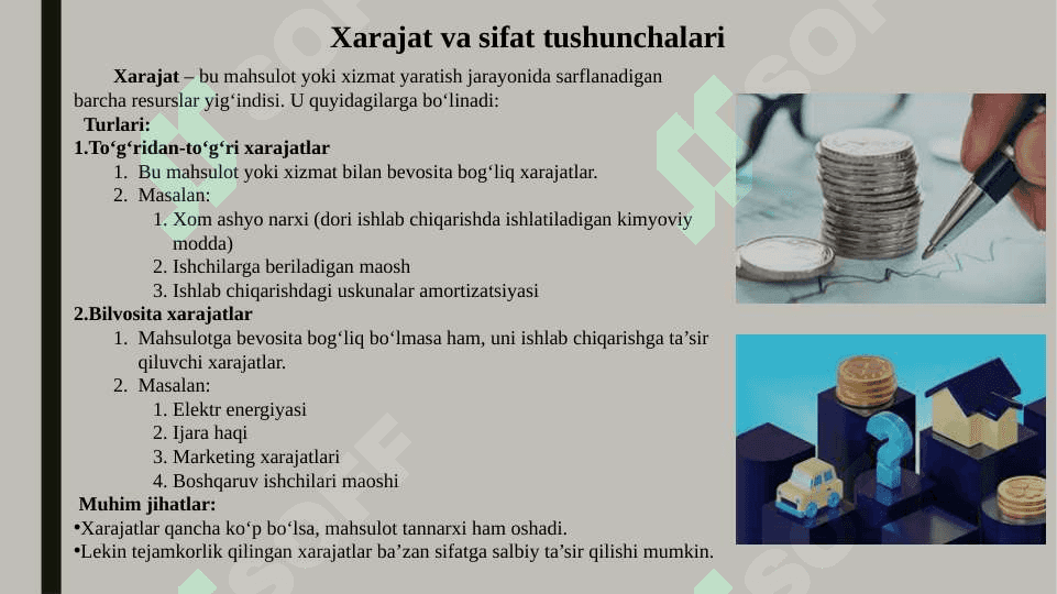 Xarajat va maxsulot sifatini bog'lanishi 2