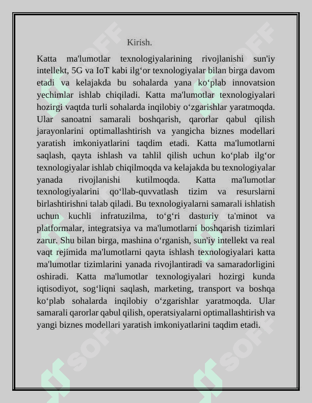 Katta ma'lumotlar texnologiyalari va xulosalari haqida ma'lumot. 3