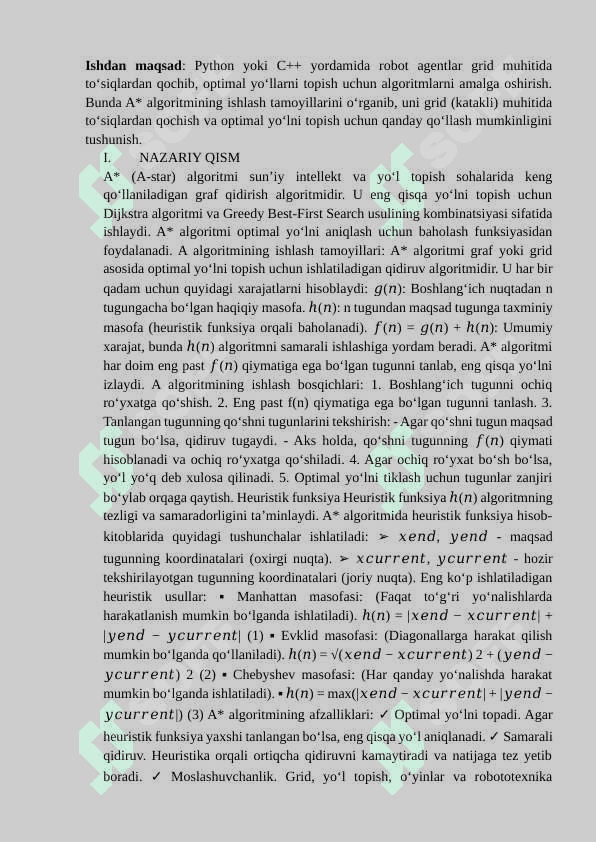 “ROBOTLARNING GRIDLI DUNYODA YO‘LNI REJALASHTIRISH 2