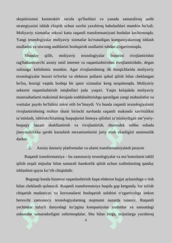 Moliyaviy amaliyotda qo'llaniladigan asosiy dasturiy platformalar va ularning raqamlashtirish transformatsiyasi 6