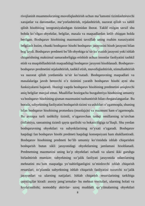 Boshqaruv hisobini tashkil etishning variantlari: avtonom va integratsiyalashgan. 8
