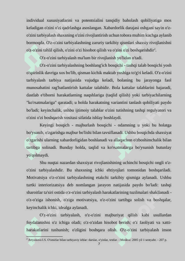 o'zini-o'zi kamol topdirishda ta'lim tarbiyaning o'rni. kurs ishi 7