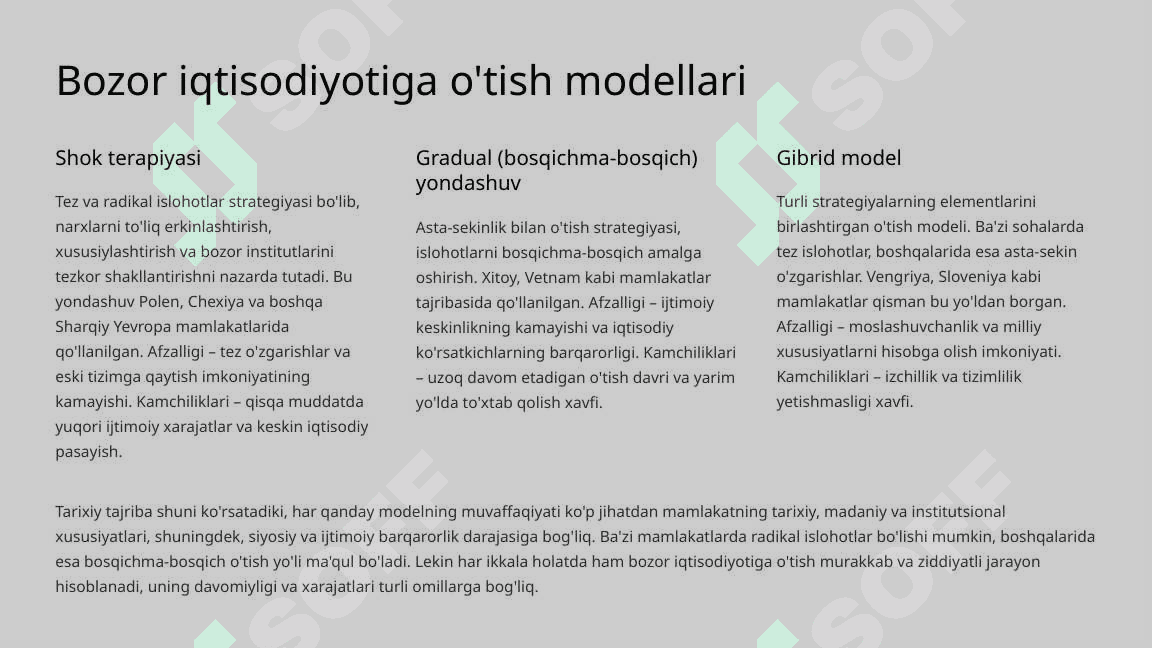Bozor iqtisodiyotiga o'tish davri barcha mamlakatlarga xos umumiy jarayoni 3