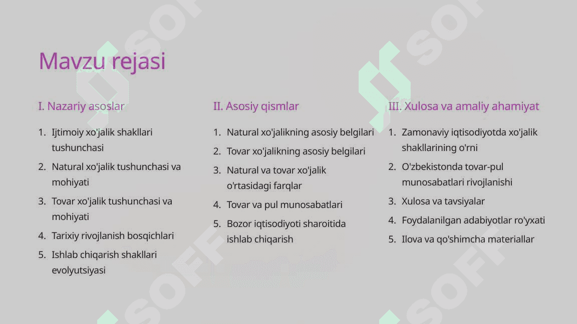 Ijtimoiy xo'jalik shakllari: Natural va tovar ishlab chiqarish 2