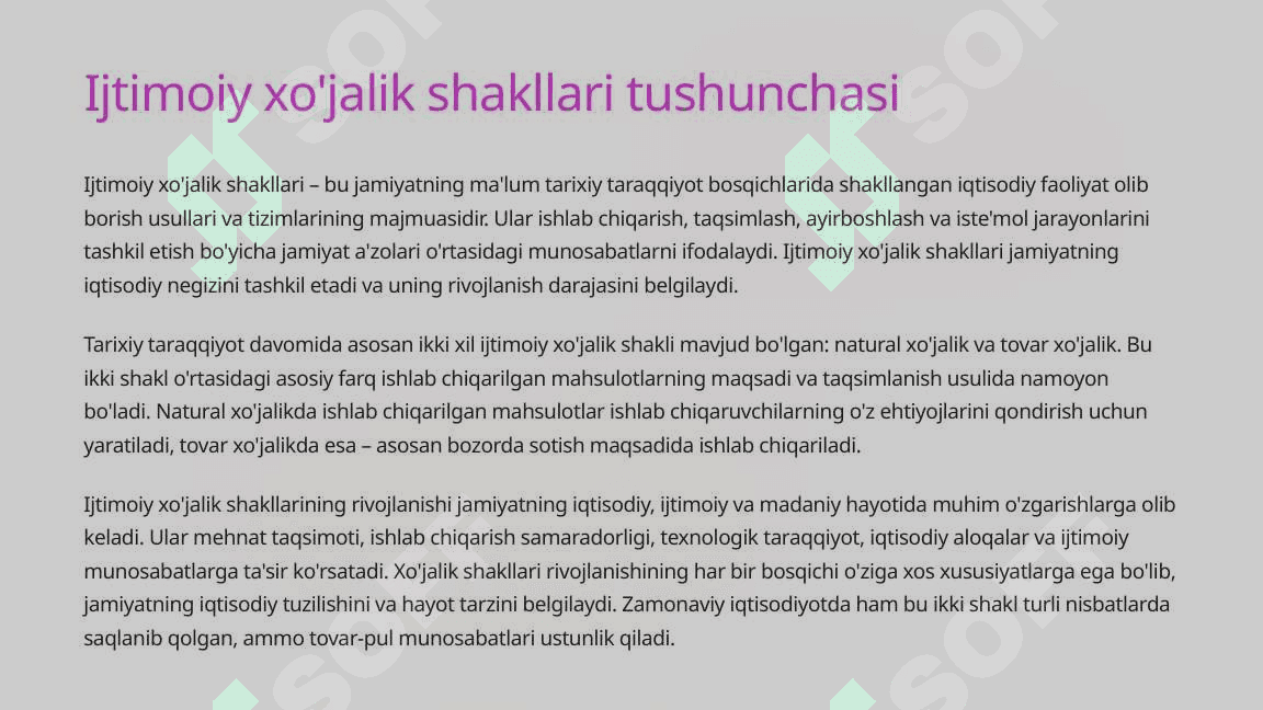 Ijtimoiy xo'jalik shakllari: Natural va tovar ishlab chiqarish 3