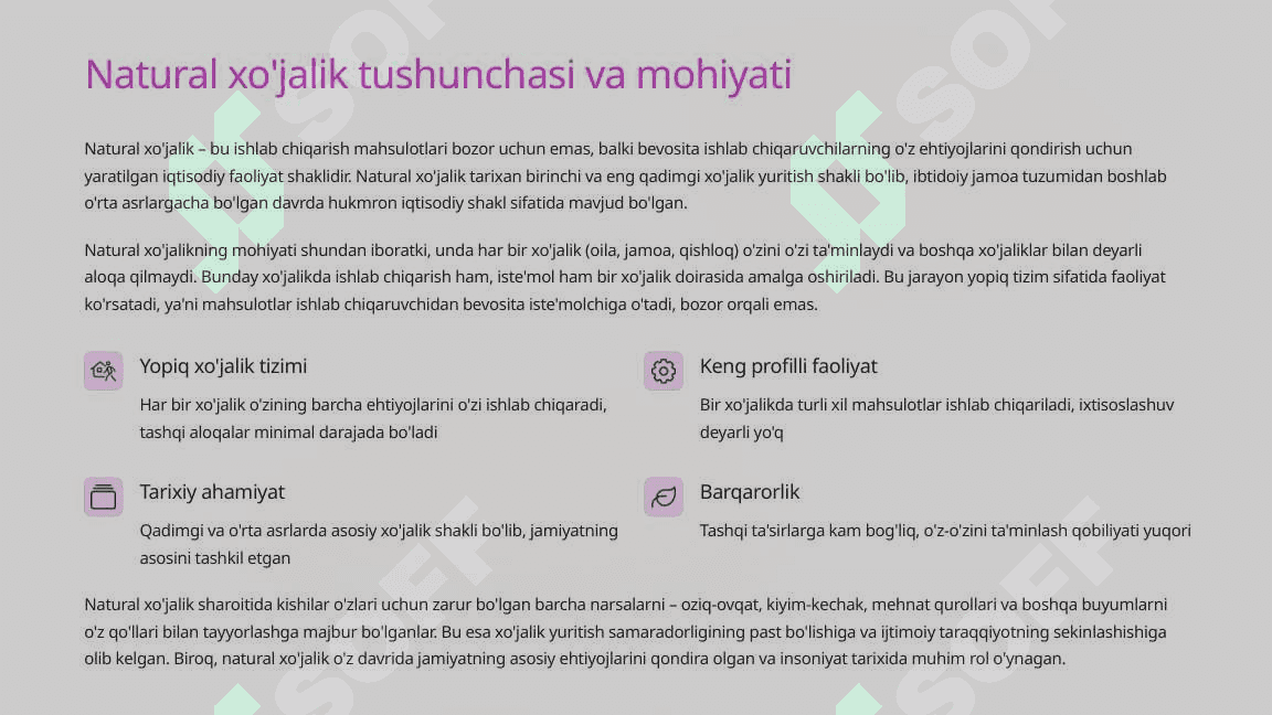 Ijtimoiy xo'jalik shakllari: Natural va tovar ishlab chiqarish 4