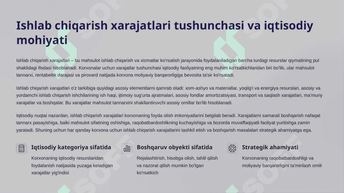 Ishlab chiqarish xarajatlarini tashkil etishdagi yondashuvlar 3