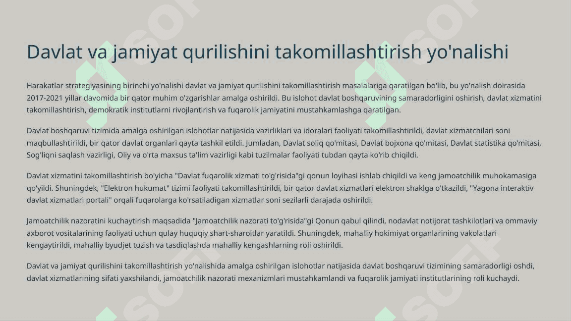 Mamlakatni modernizatsiyalash jarayonining 2017-2021 yillarda rivojlantirishning ustuvor yo'nalishlari 4