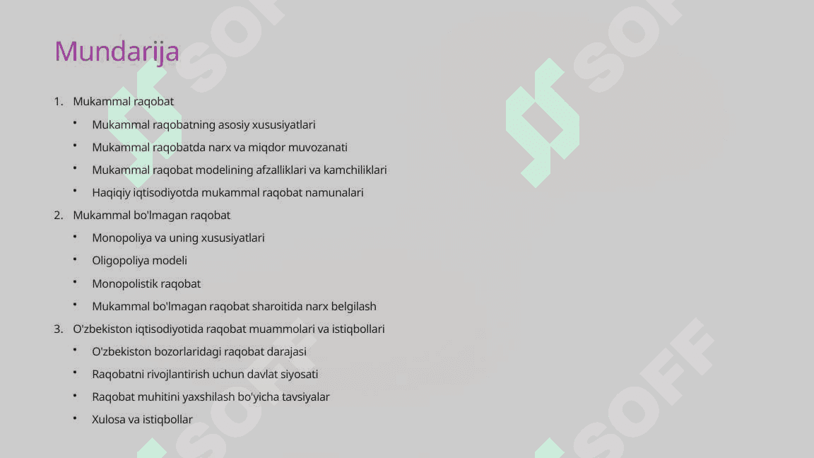 Mukammal va Mukammal Bo'lmagan Raqobat Tahlili 2