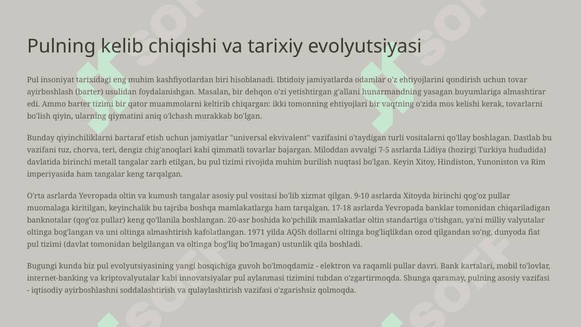 Pulning kelib chiqishi va mazmuni 3