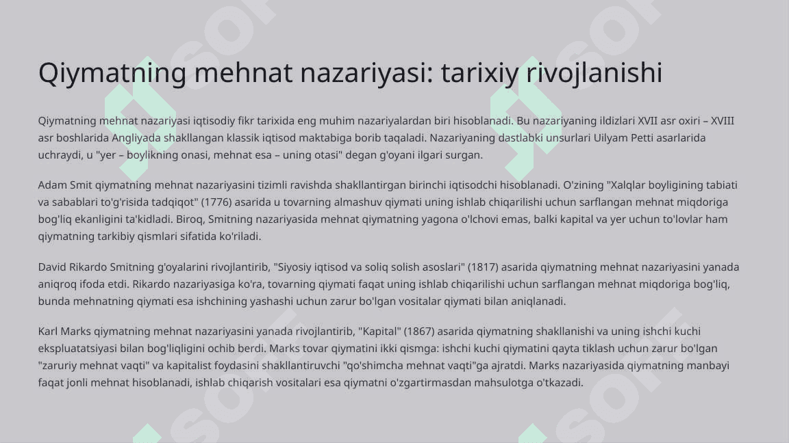 Qiymatning mehnat nazariyasi va qiymat qonuni 3