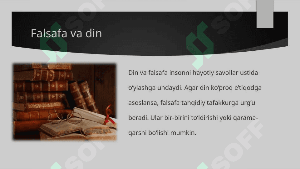 FALSAFANING MOHIYATI VA JAMIYAT TARAQQIYOTIDAGI ROLI mavzusida slayd 8