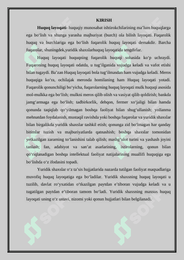 Fuqarolarning huquq layoqatining mohiyati  hamda amaliyotdagi roli. 3