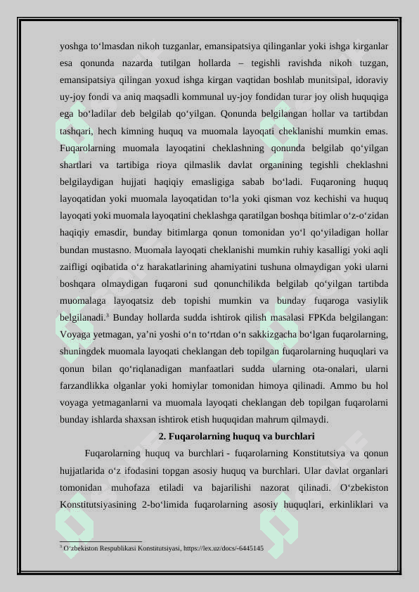 Fuqarolarning huquq layoqatining mohiyati  hamda amaliyotdagi roli. 6