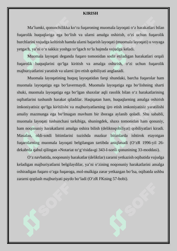 Fuqaroning muomala layoqatini cheklashning asoslari hamda boshqa soha qonunchiligidagi o’rni. 3