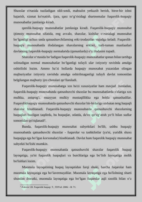 Fuqaroning muomala layoqatini cheklashning asoslari hamda boshqa soha qonunchiligidagi o’rni. 7