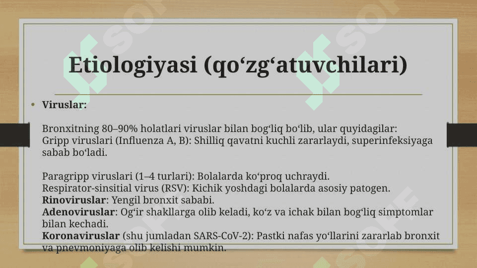 Bronxit kasalligining qoʻzgʻatuvchilari, patogenez va laboratoriya tashhisi 5
