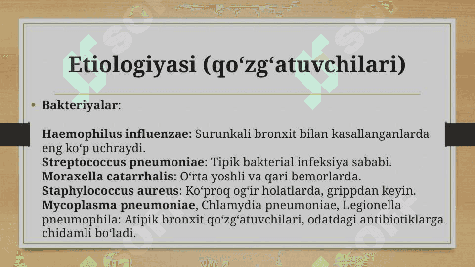 Bronxit kasalligining qoʻzgʻatuvchilari, patogenez va laboratoriya tashhisi 8