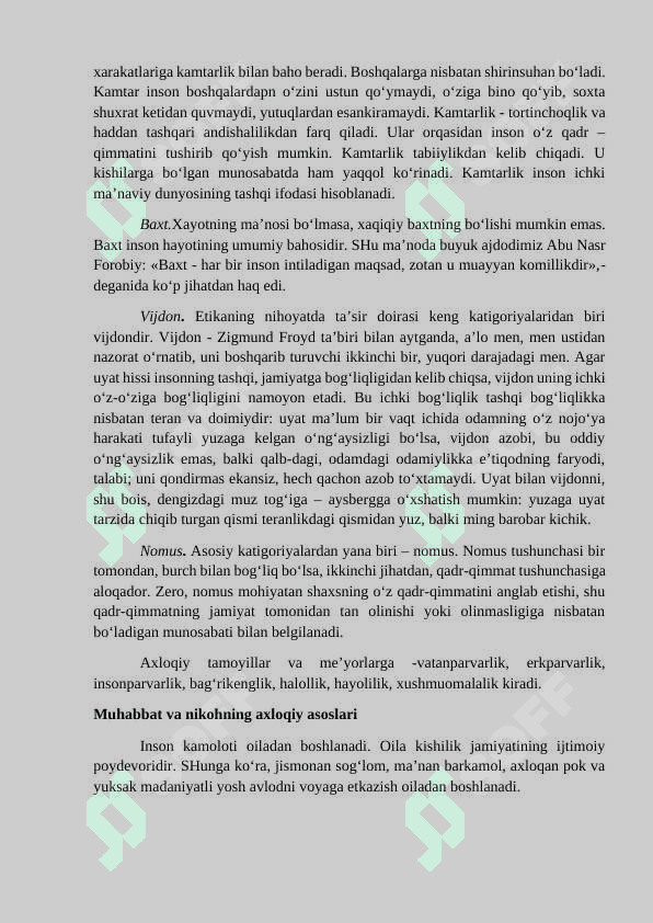 NIKOH VA OILANING AXLOQIY ASOSLARI, UNING YOSHLAR TARBIYASIDAGI O‘RNI 3