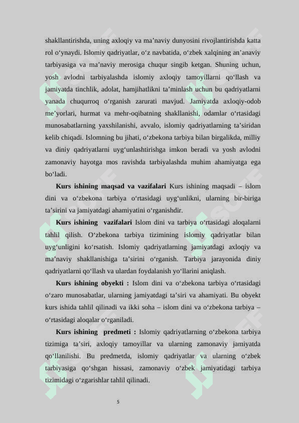 Islom dini va o‘zbekona tarbiya  kurs ishi 5