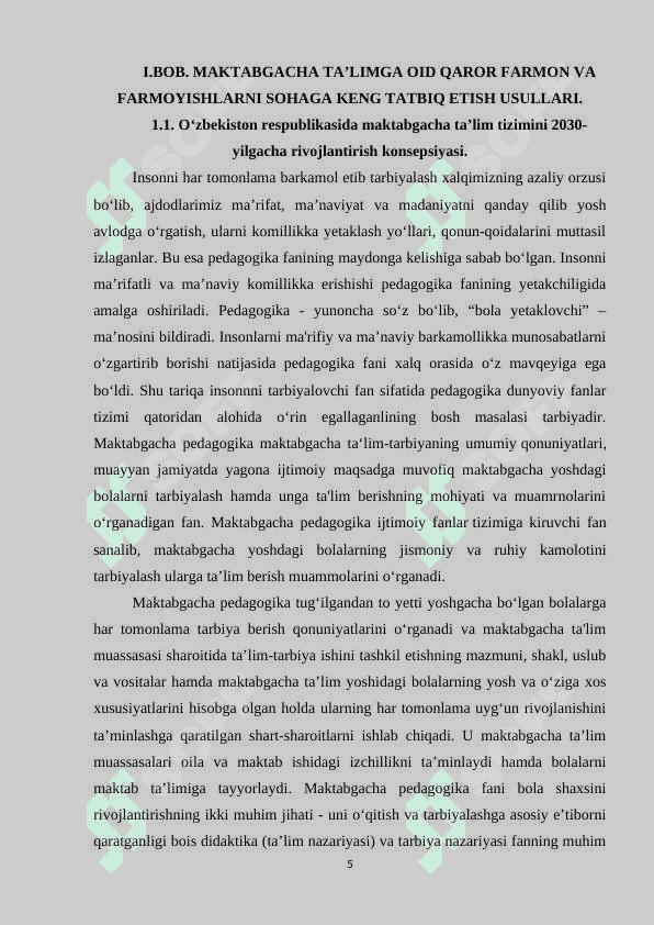 MAKTABGACHA  TA’LIM  TIZIMINI  2030-YILGACHA  RIVOJLANTIRISH KONSEPSIYASINING  MAZMUN  VA  MOHIYATI 5