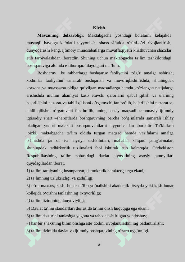Maktabgacha ta’lim mazmun-mohiyati va ta’lim tizimida tutgan o`rni. 2