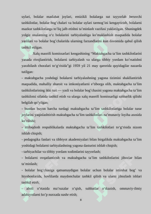 Maktabgacha ta’lim mazmun-mohiyati va ta’lim tizimida tutgan o`rni. 8