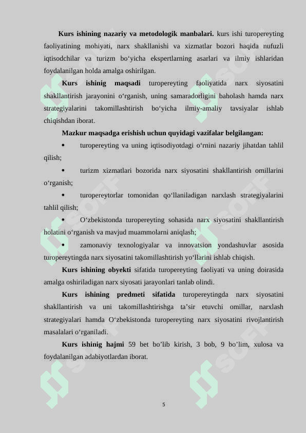TUROPEREYTINGDA NARX SIYOSATI VA MASALALARI 5