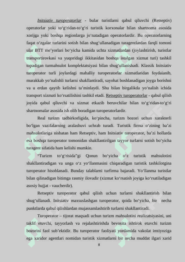 TUROPEREYTINGDA NARX SIYOSATI VA MASALALARI 8