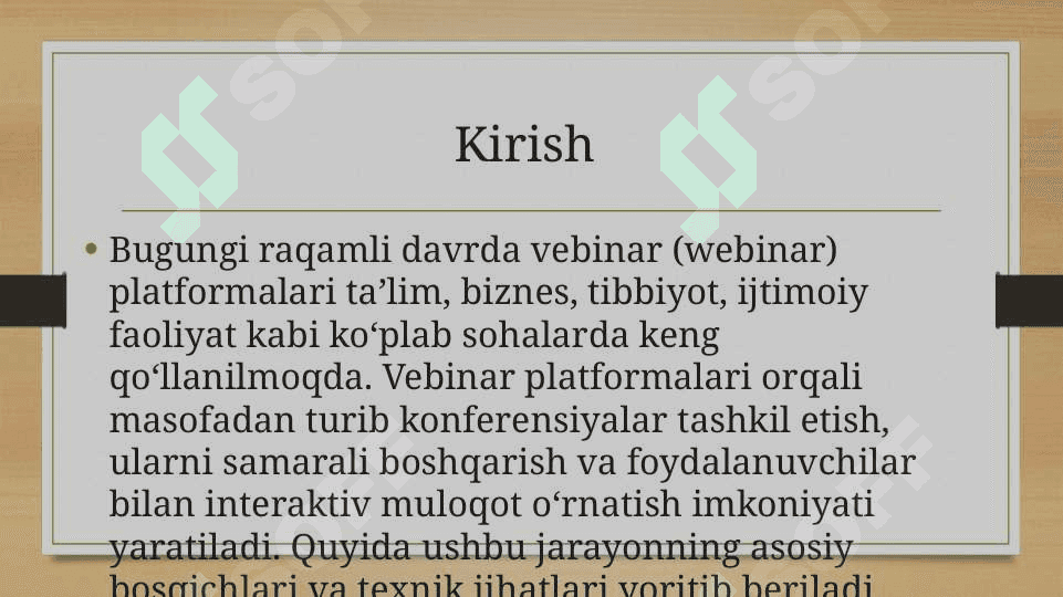 Vebinar platformasida konferensiya yaratish unga foydalanuvchilar ulash va boshqarish 2