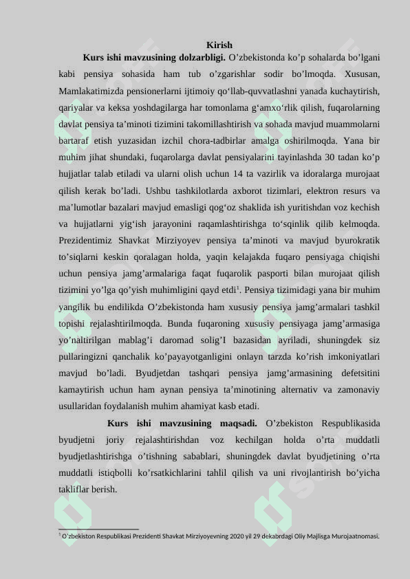 O’zbekiston Respublikasining byudjetdan tashqari Pensiya Jamg’armasining , uning daromadlari va xarajatlari tizimi. 2