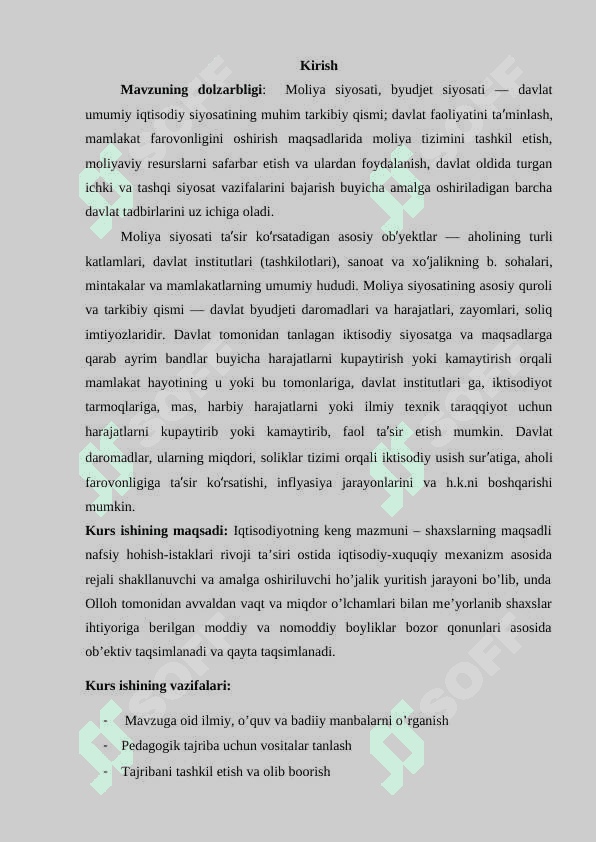 Moliya mexanizmi, uning tarkibiy qismlari, elementlari va moliyaviy siyosatini amalga oshirishdagi ro’li 2