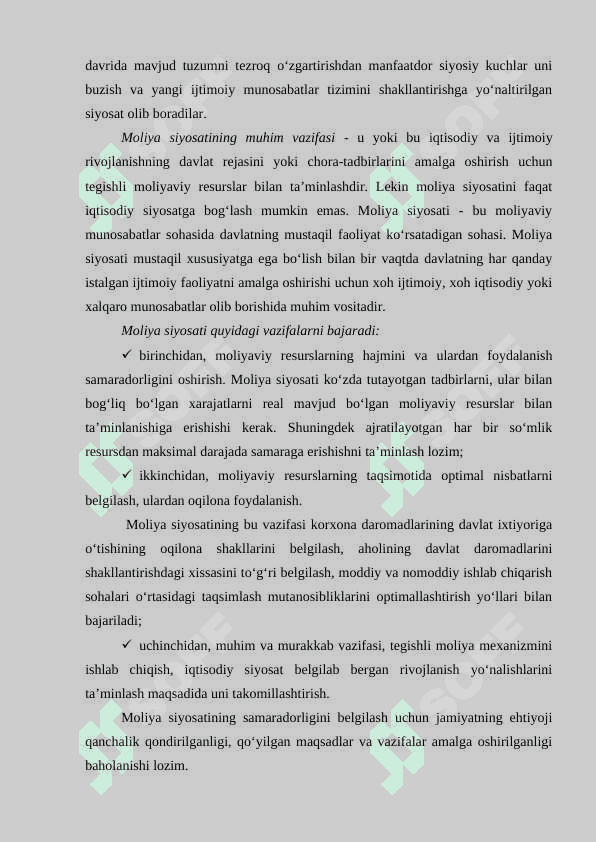 Moliya mexanizmi, uning tarkibiy qismlari, elementlari va moliyaviy siyosatini amalga oshirishdagi ro’li 5