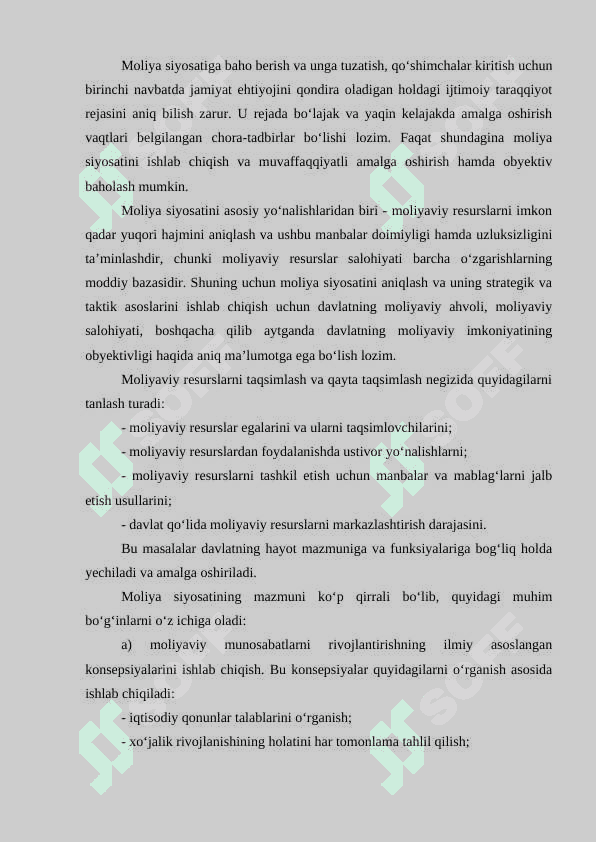Moliya mexanizmi, uning tarkibiy qismlari, elementlari va moliyaviy siyosatini amalga oshirishdagi ro’li 6