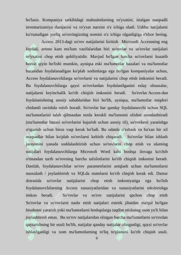 MS Access dasturida so'rovlarni tashkil etish 6