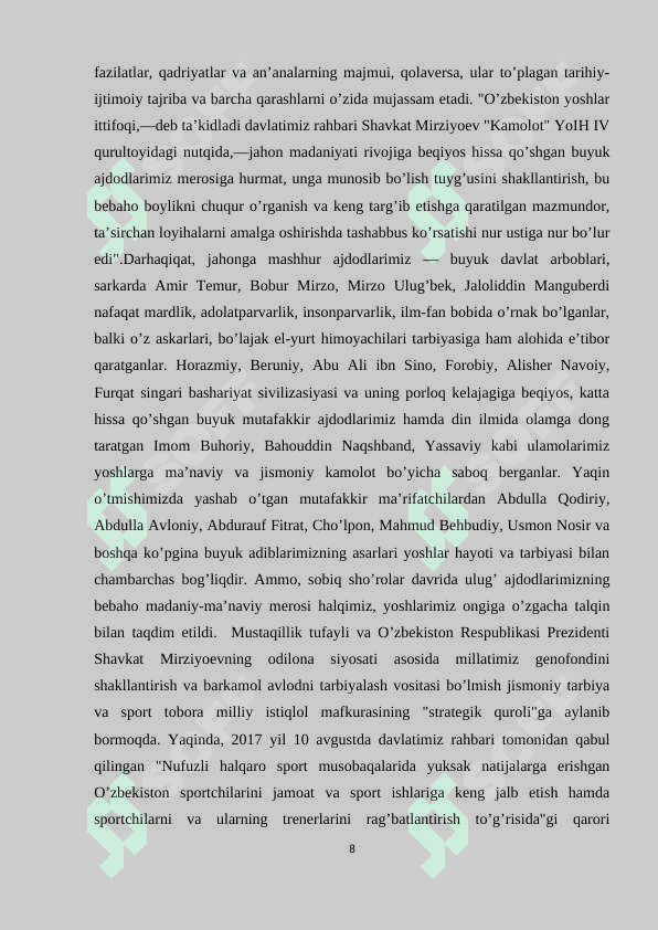 Mustaqil O’zbekistonda futbolning rivojlanishi va uning barkamol avlod tarbiyasidagi ahamiyati 8