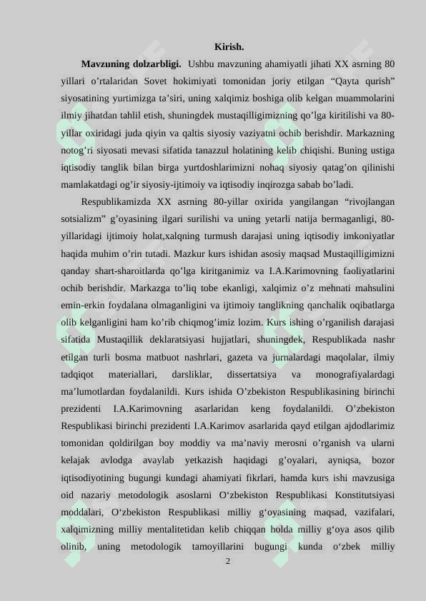 Mustaqillikka erishish arafasida O‘zbekistondagi ijtimoiy-siyosiy jarayonlar 2