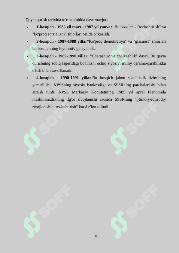 Mustaqillikka erishish arafasida O‘zbekistondagi ijtimoiy-siyosiy jarayonlar 8